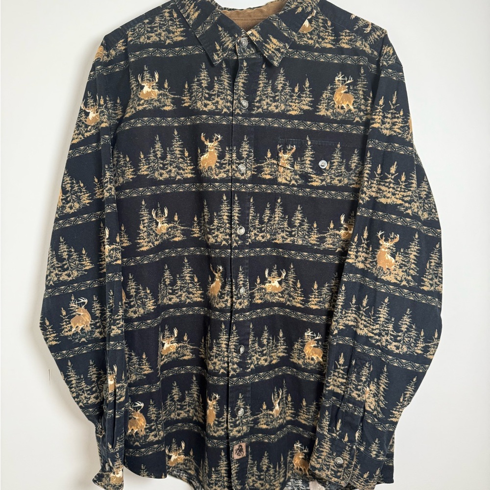 Men's Navy and Brown Flannel Deer Print Shirt